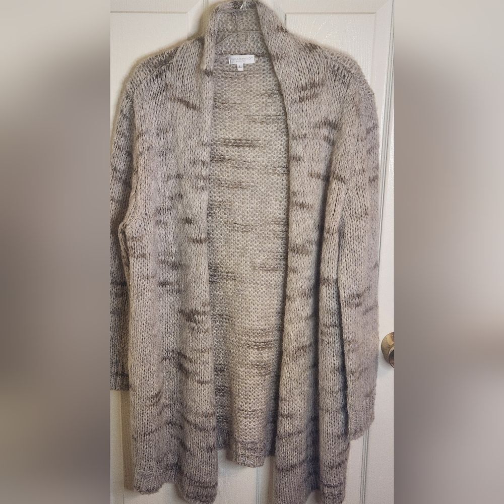 PAOLA MANFREDI ITALY L Taupe Gray MOHAIR WOOL Blend Knit Lsl Women Open Cardigan